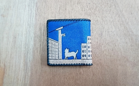 ☆世界にたった一つ☆　ねこの二つ折り財布　☆ネイビー☆ 財布 お財布 二つ折り