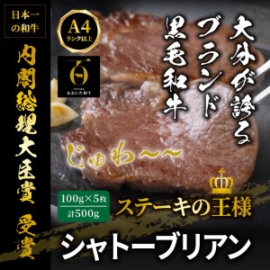 【A4～A5等級】おおいた和牛シャトーブリアンステーキ100g×5枚  _1472R