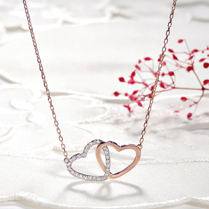 ネックレス PT900 K18PG プラチナ ピンクゴールド ダイヤモンド 0.13ct オープンハート コンビ 両吊り ペンダント 18金 レディース ジュエリー【f214-ptpg】 ALPAZ129