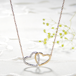 ネックレス PT900 K18YG プラチナ イエローゴールド ダイヤモンド 0.13ct オープンハート コンビ 両吊り ペンダント 18金 レディース ジュエリー【f214-ptyg】 ALPAZ130