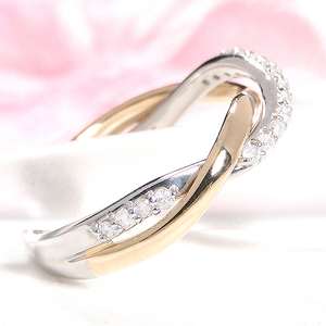 指輪 PT900 K18YG プラチナ イエローゴールド ダイヤモンド 0.22ct コンビリング ツイスト レディースリング スパイラル ねじれ ひねり ジュエリー【f230-ptyg】 ALPAZ131