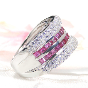 指輪 プラチナ PT900 ルビー スクエア パヴェ ダイヤモンド 0.83ct レディース リング ゴージャス 誕生石 レール 幅広 ジュエリー【f268-pt-ru】 ALPAZ142