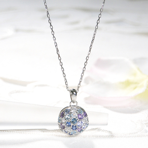 ネックレス プラチナ PT900 マルチカラー 青系 ドーム パヴェ カラーストーン ペンダント サファイア アメジスト タンザナイト ブルートパーズ ジュエリー【f269-b-pt】 ALPAZ143