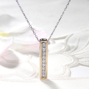 ネックレス K18YG PT900 イエローゴールド プラチナ ダイヤモンド 0.09ct 片面 バーネックレス ライン コンビ ペンダント 縦ライン Iライン ジュエリー【f275-ygpt】 ALPAZ145