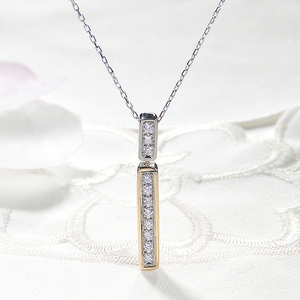ネックレス PT900 K18YG プラチナ イエローゴールド ダイヤモンド 0.28ct 両面 バーネックレス 縦ライン コンビ ペンダント Iライン ジュエリー【f276-pt-ygpt】 ALPAZ146