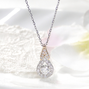 ネックレス PT900 K18YG プラチナ イエローゴールド ダイヤモンド 計0.38ct 中石0.2ct コンビ ペンダント ドロップ つゆ 雫 大粒 ジュエリー【f279-ptyg】 ALPAZ151