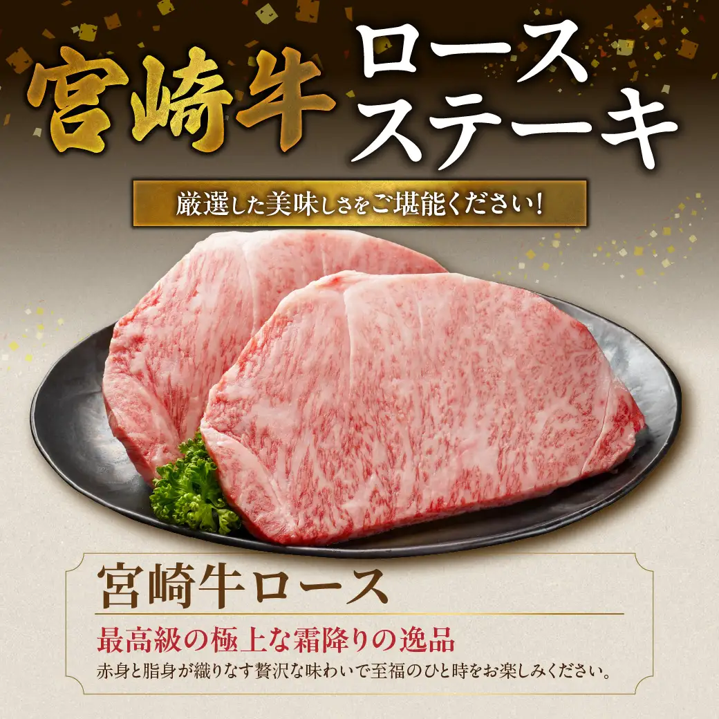 宮崎牛ロースステーキ2枚 計500g〔17-N2-011-500g〕_(都城市) ロースステーキ 500g 宮崎牛 牛肉 宮崎県産 国産 ロース肉 ステーキ肉 高級 とろける ミヤチク