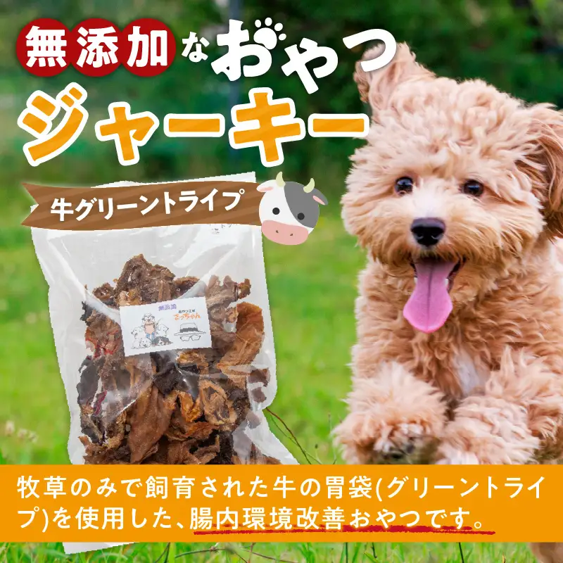 【大満足セット】犬猫用 無添加おやつジャーキー 牛グリーントライプ（肉）[143O25]