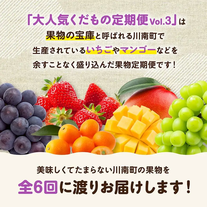 【6ヶ月定期便】大人気くだもの定期便Vol.3 【 川南町産 くだもの いちご イチゴ きんかん マンゴー シャインマスカット ピオーネ  】