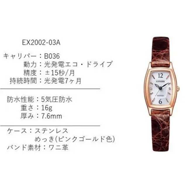 【2026年9月30日掲載終了予定】シチズン腕時計 エクシード レディース EX2002-03A EXCEED ワニ革 エコドライブ ソーラー 防水 電池不要 耐磁 松村時計店 岩手県 北上市 R0124  