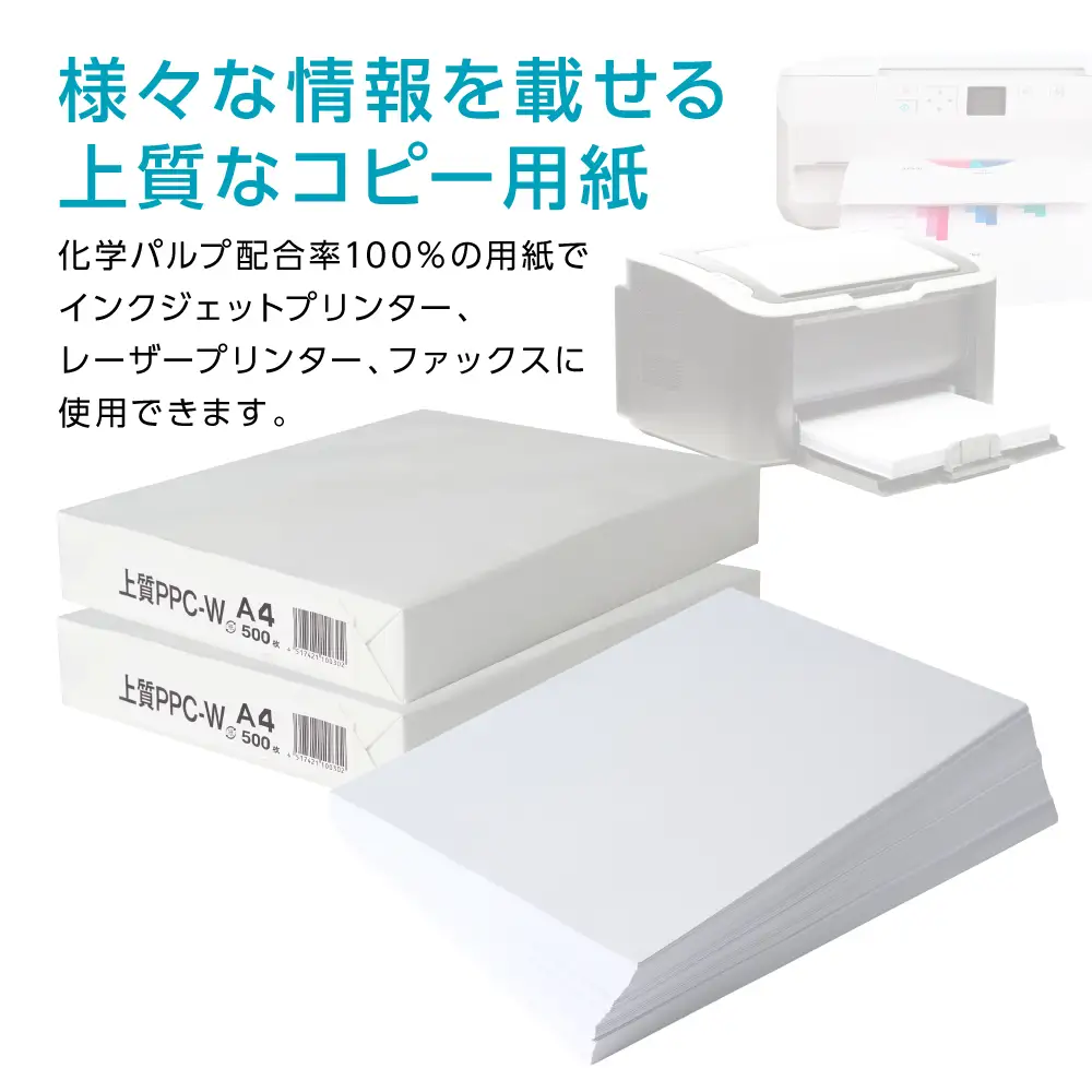 日本製紙 上質PPC-W A4コピー用紙 1000枚（500枚x2パック） 上質紙 白色 事務用品 コピー機 複写機