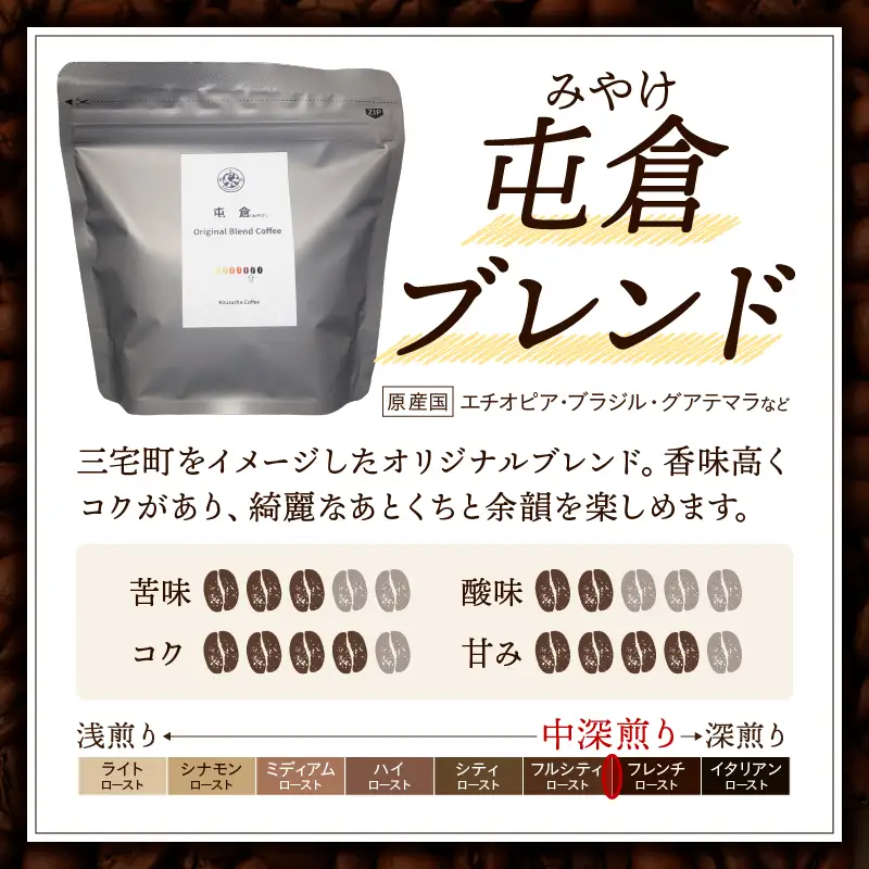 自家焙煎 オリジナル ブレンドコーヒー 屯倉(みやけ）珈琲 香豆舎 奈良県三宅町:コーヒー豆400g