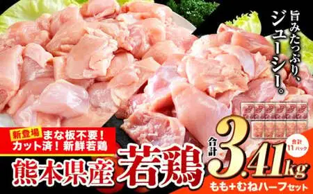 【ふるなびWEEK対象】国産若鶏 鶏肉 もも むね 小分け 3.41kg 鶏肉