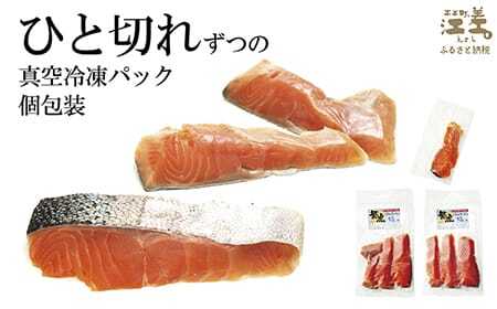 北海道産 サーモン切り身（塩）9切れ　小分けの食べ切りサイズ個包装　純国産ブランドサーモン『江さしっ子 繁虎』　「浜のかあさん」手作り　活締め加工　新鮮真空パック冷凍　保存料不使用　北海道江差産トラウトサーモン　塩鮭　焼き鮭