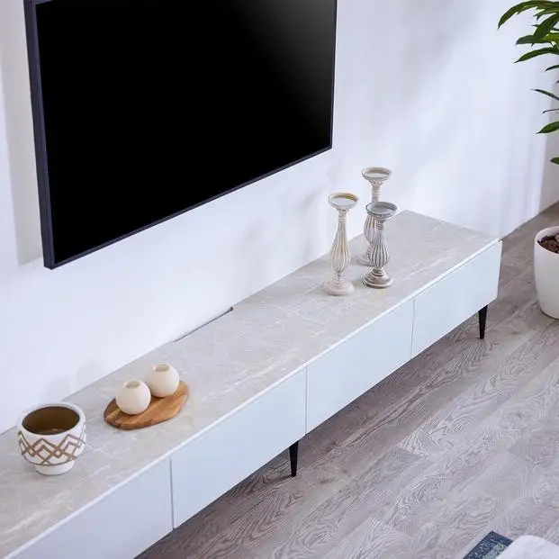 テレビボード 幅240cm ローボード テレビ台 リスボン グラスホワイト(GWH)×マーブルホワイト【モーブル】【大川家具】