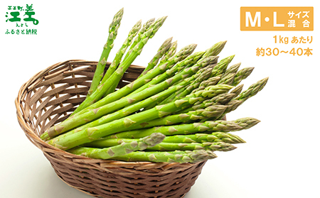 ＼夏アスパラ 出荷中／北海道江差町産 アスパラガス【M～Lサイズ】 1kg　30～40本　朝採り　農家直送　新鮮　鮮度保持　北海道　旬野菜　グリーンアスパラ　アスパラ　ギフト　贈答