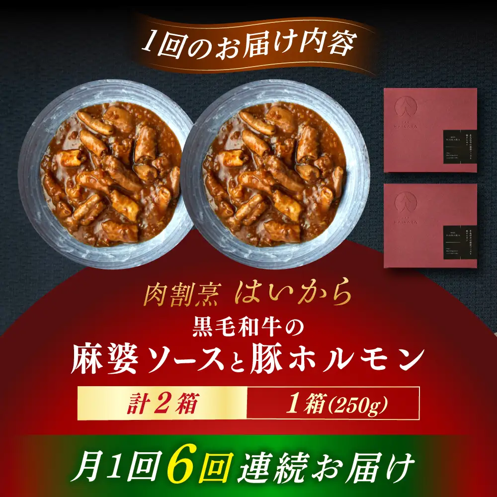 【6回定期便】『黒毛和牛の麻婆ソースと豚ホルモン』 2個セット [AUFI039]レトルトレトルトレトルトレトルトレトルト