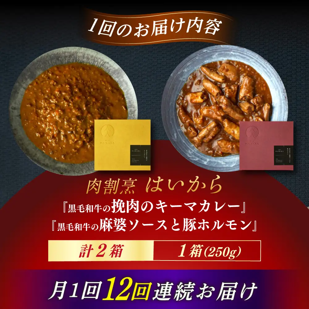 【12回定期便】『黒毛和牛の挽肉のキーマカレー』『黒毛和牛の麻婆ソースと豚ホルモン』[AUFI049]レトルトレトルトレトルトレトルトレトルト