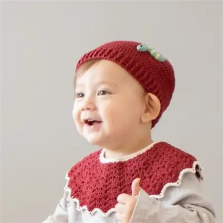 HOPPL(ホップル)手編みニットビブ＆キャップセット(アップル/サイズS)【1626173】