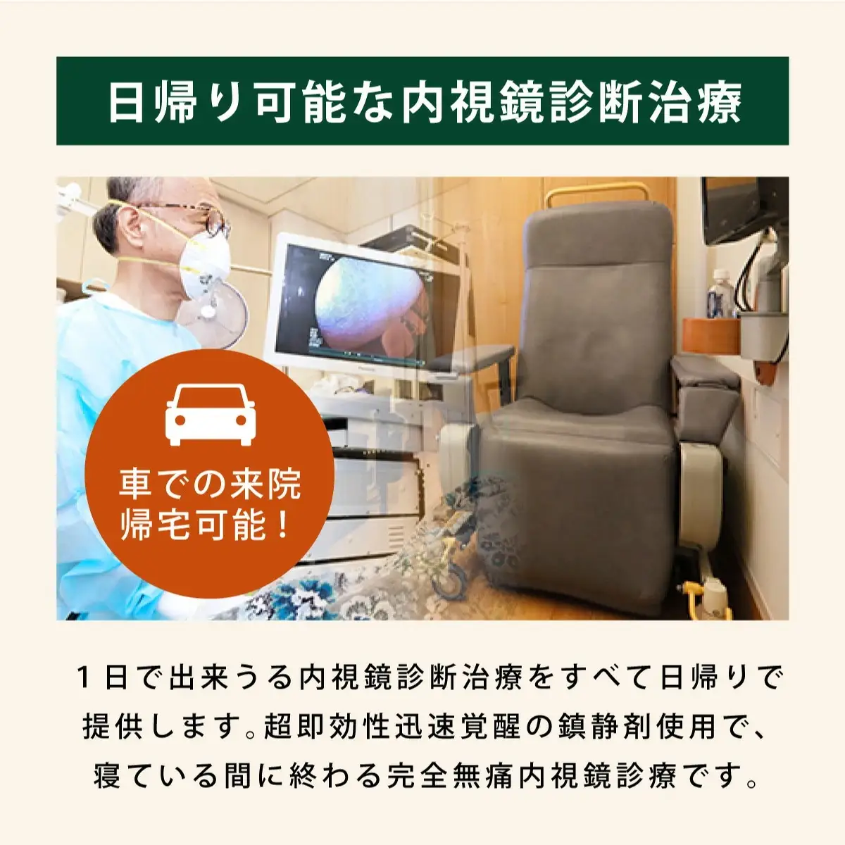 1日で終わる 大腸内視鏡診療 (日帰り) 1名様【芦屋三戸岡クリニック】消化器内視鏡専門クリニック