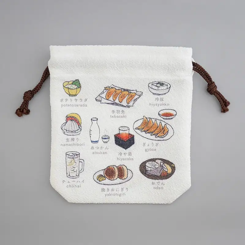丹後ちりめん　にほんご巾着「izakaya（居酒屋）」 サイズ：約13.5cm×17.5cm