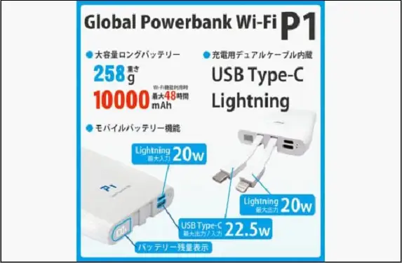 (福岡市)10000ｍAh モバイルバッテリー P1 [多機能搭載]
