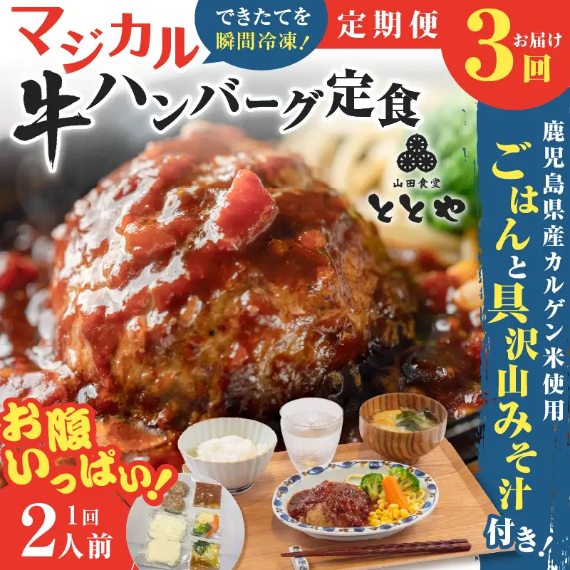 【 全3回定期便 】マジカル 冷凍 牛 ハンバーグ 定食 K258-T03_a 惣菜 総菜