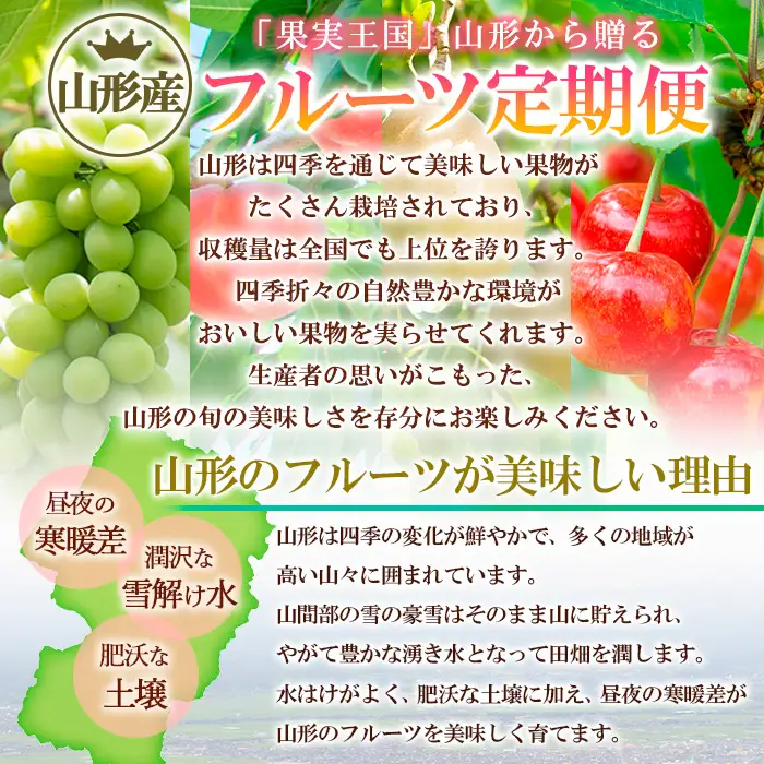 【定期便3回】山形の産直所で人気のベスト3！さくらんぼ・白桃・シャインマスカット【季節のファミリー便】  FZ25-223