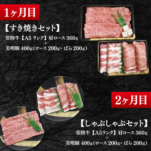 【4か月定期便】A5ランク常陸牛＆美明豚　食べ比べ　定期便コースB（EK-82）