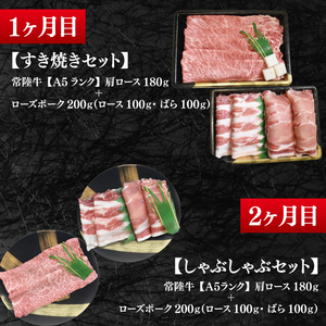 【4か月定期便】A5ランク常陸牛＆ローズポーク　食べ比べ　定期便コースA（EK-84）