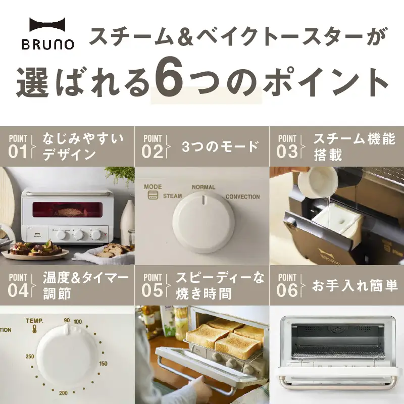 スチーム＆ベイクトースター ブラック BRUNO 0152-005-S07-2