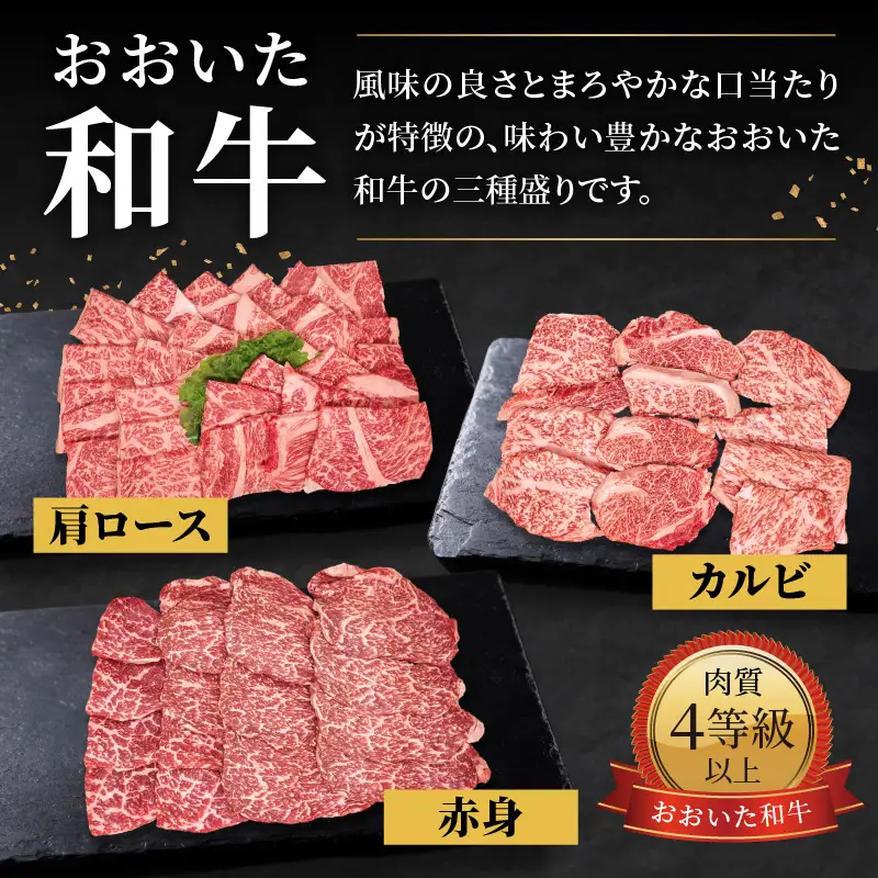 【お中元ギフト】 おおいた和牛 三種盛り 肩ロース・カルビ・赤身焼肉用 各500g 計1.5kg ≪7/1～8/9の期間に発送≫ A01143-S