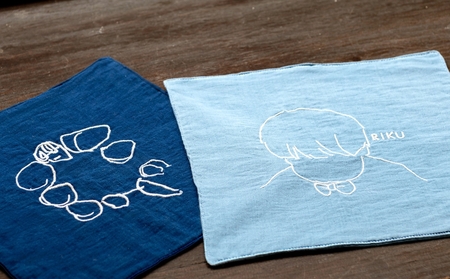 【1点選べるお仕立券】阿波藍染ハンカチ/ファブリックパネル　　オーダーメイド 阿波藍染  刺繍 オーガニックコットン 藍染　