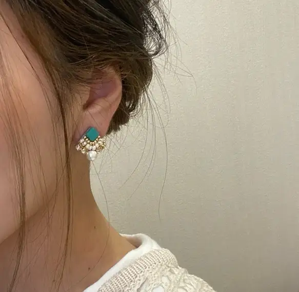 ビーズ 刺繍 ひし形 : ピアス ターコイズ ジュエリー アクセサリー chiimade 