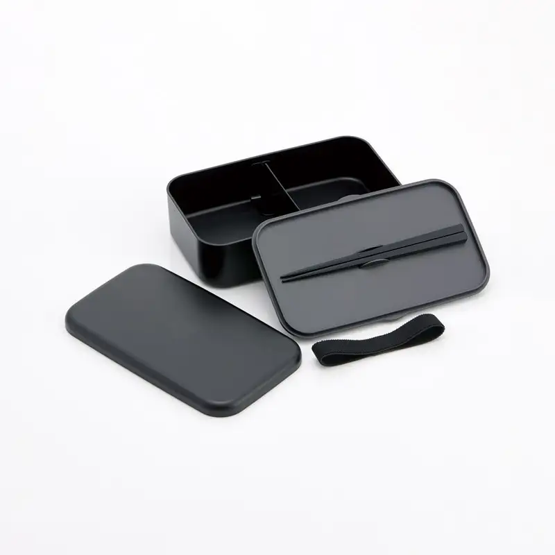 箸付き 弁当箱 1000ml 1段 ランチボックス お弁当 18cm 大人 メンズ バイオマス スケーター skater PLB10HB アッシュブラック 子供 食洗機可 電子レンジ可 仕切付 ランチベルト 〈スケーター株式会社〉   6-307