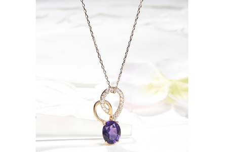 ペンダント ネックレス K18YG イエローゴールド 0.18ct ダイヤモンド アメジスト 大粒 オーバル 誕生石 華やか ハート 大ぶり 【f274-am-k18yg】