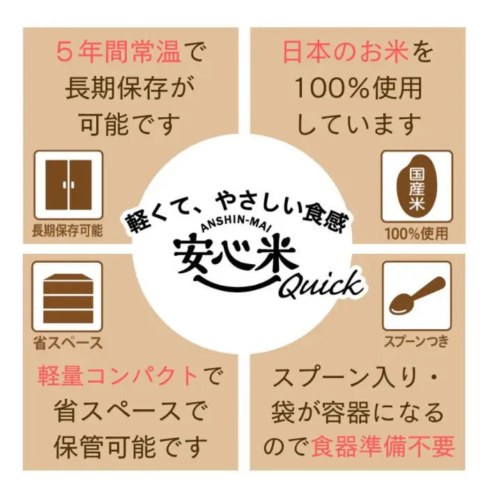 お湯を注いで5分でご飯_9食3日分+お菓子付き【安心米クイック】非常食/防災 備蓄 長期保存 アルファ化米/食物アレルギー対応 非常食