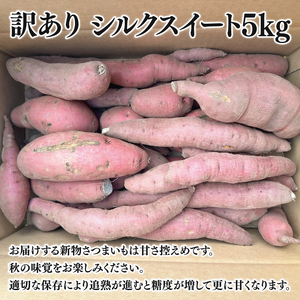 【先行予約】【10月中旬以降より順次発送】訳アリ 茨城県産シルクスイート 約5kg｜さつまいも 芋 サツマイモ シルクスイート 訳あり わけあり 茨城県 取手市（AS009）