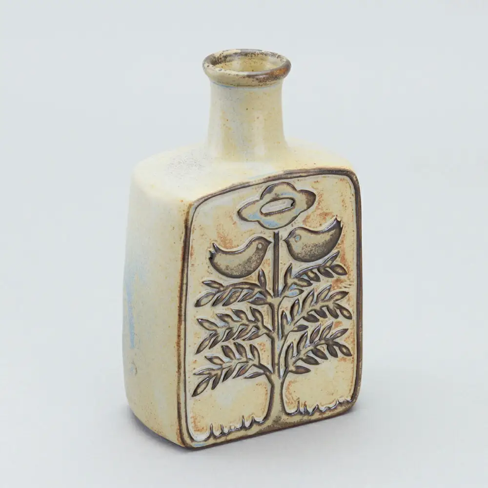 【瀬戸焼】花器　三角と鳥リバーシブル（K30）【かしわ窯】一輪挿し 花瓶 花器 インテリア / 瀬戸市 [BBAJ028]