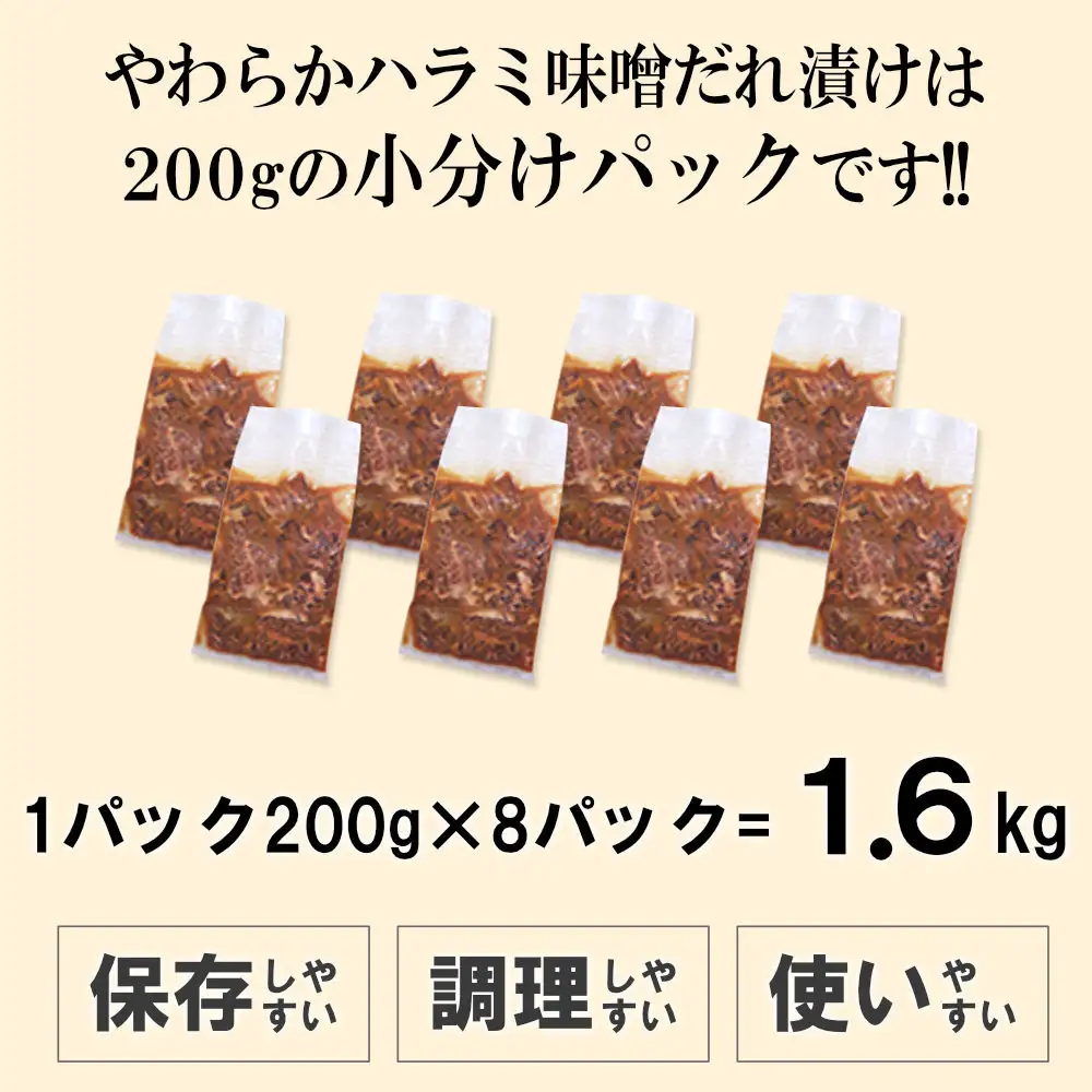 やわらかハラミ味噌だれ漬け1.6kg（200ｇ×8）