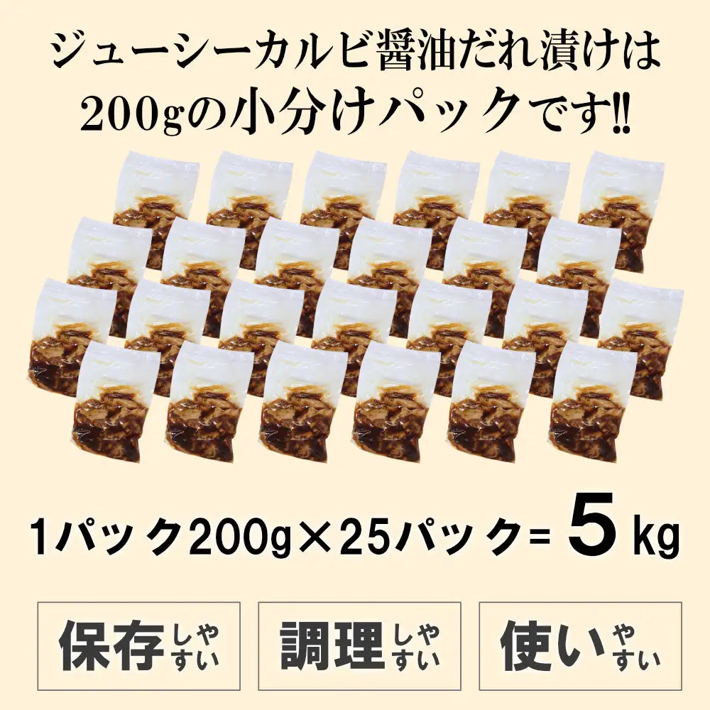 ジューシーカルビ醤油だれ漬け5kg（200g×25）