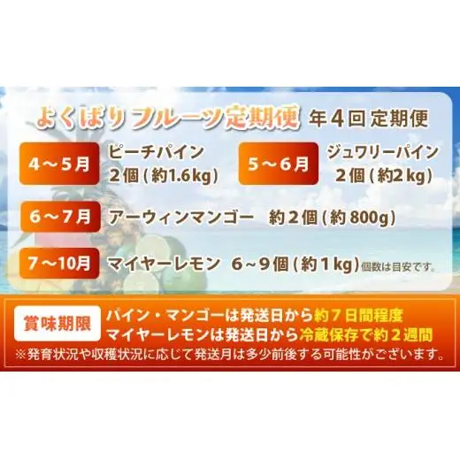 島のおいしいを贅沢に！パイナップル2種とマンゴー、マイヤーレモンのよくばり定期便　年4回に分けてお送りします 《2027年4月以降発送》