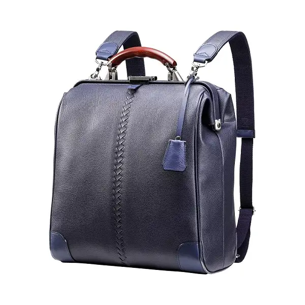 【高島屋選定品】豊岡鞄 YOUTA LIZARD 3way 縦ダレスL (YK3) ネイビー / 木和田正昭商店 ダレスバッグ メンズ レディース 縦型 バッグ ショルダー リュック A4ファイル対応