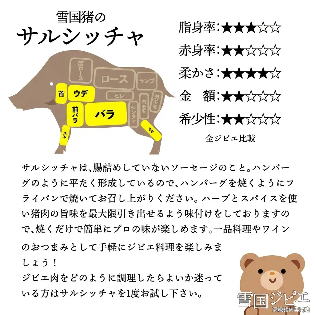 【雪国ジビエ】雪国イノシシ サルシッチャ 200g 肉 イノシシ 猪 猪肉 新潟 新潟県産 雪国ジビエ[高級精肉専門店]