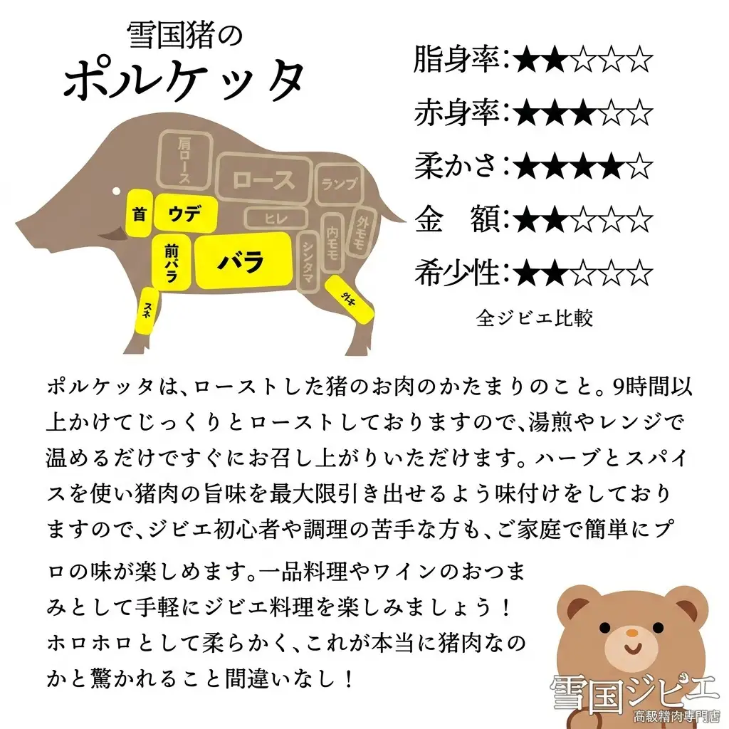 【雪国ジビエ】雪国イノシシ ポルケッタ 200g 肉 イノシシ 猪 猪肉 新潟 新潟県産 雪国ジビエ[高級精肉専門店]