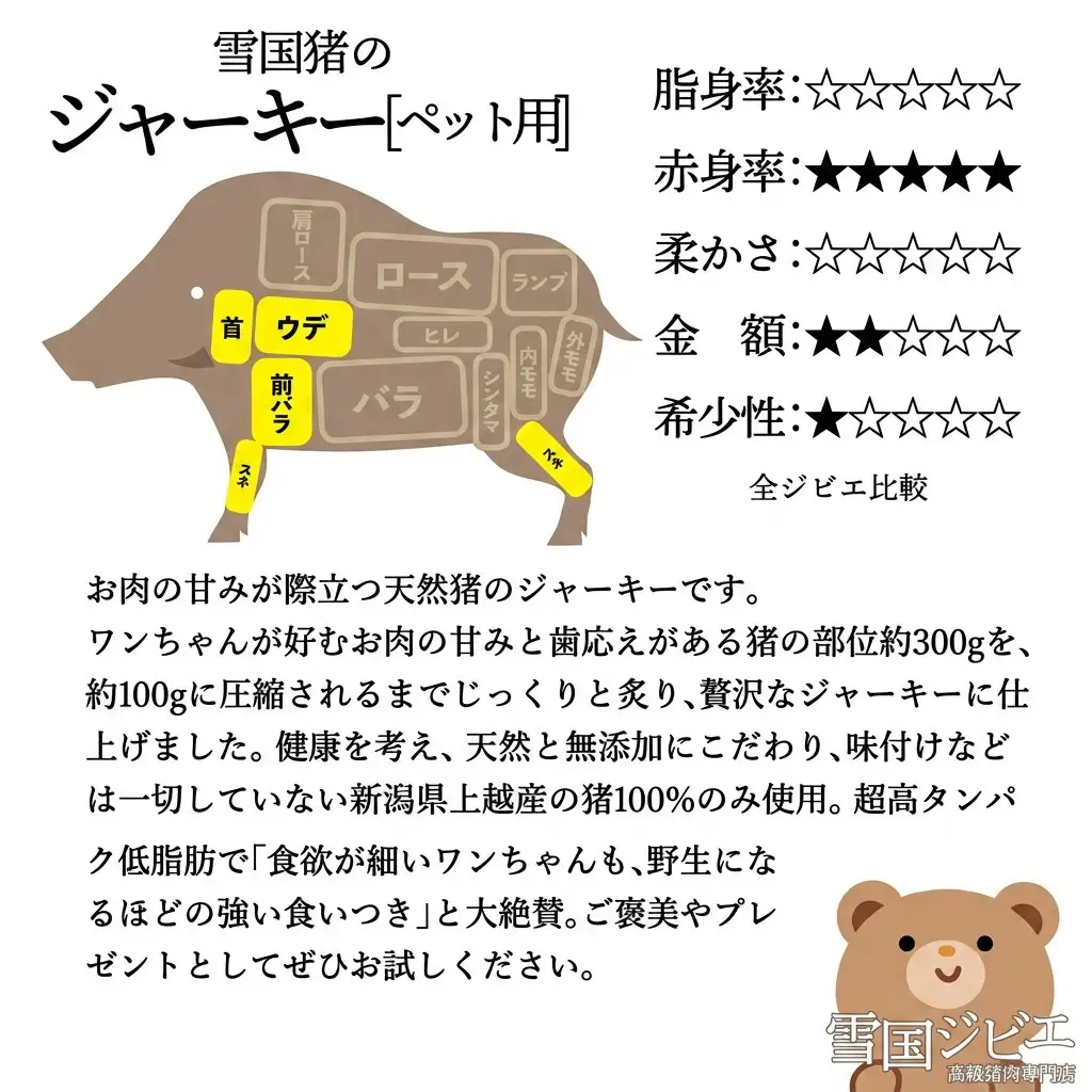 【ペット用】雪国ジビエ 雪国イノシシ ジャーキー 100g ジャーキー