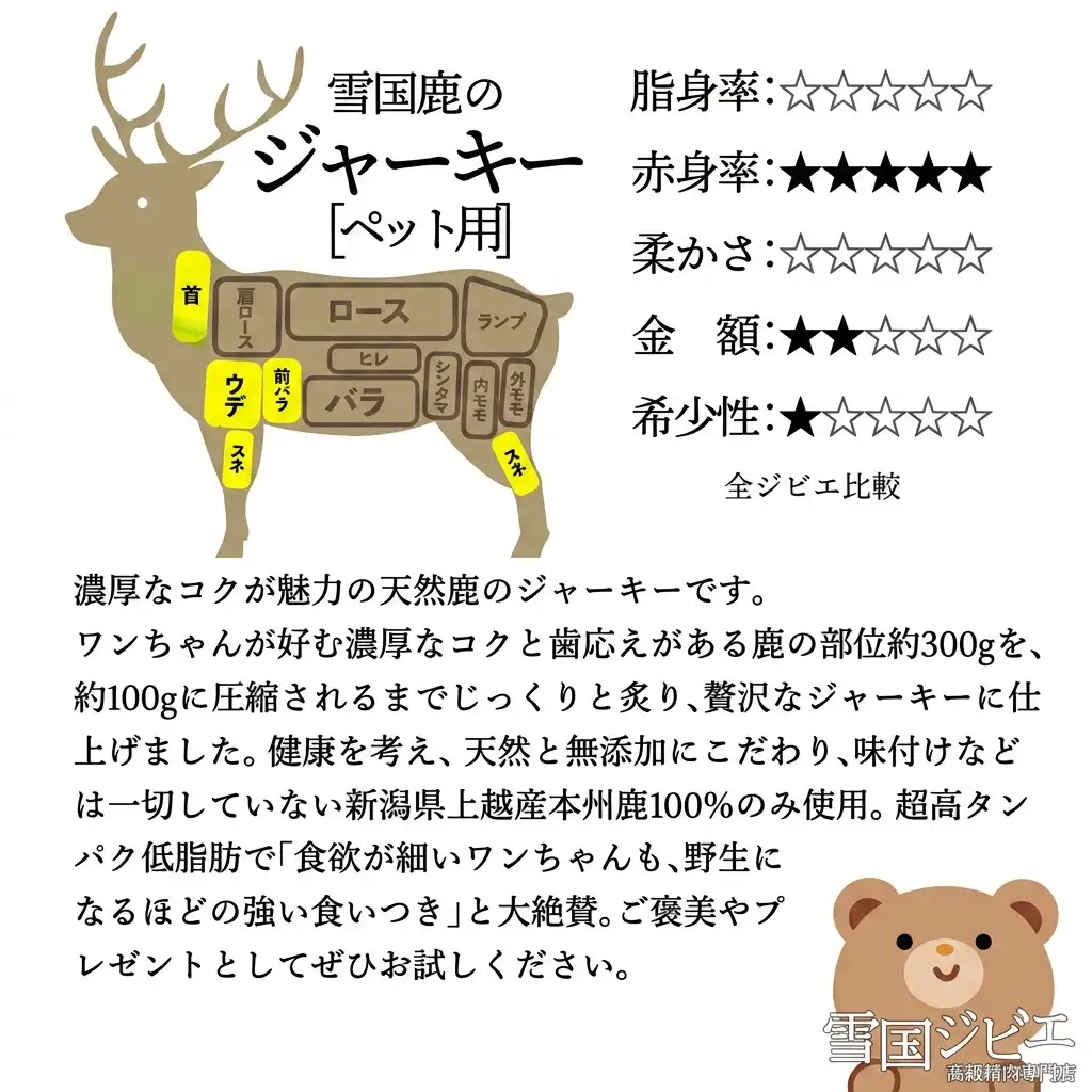 【ペット用】雪国ジビエ 雪国シカ ジャーキー 100g ジャーキー