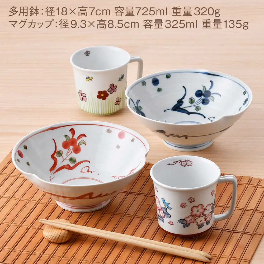 【波佐見焼】鉢・マグカップ 万歴 花柄 オリジナルセット 4点【西海陶器/協立陶器】[NB157]