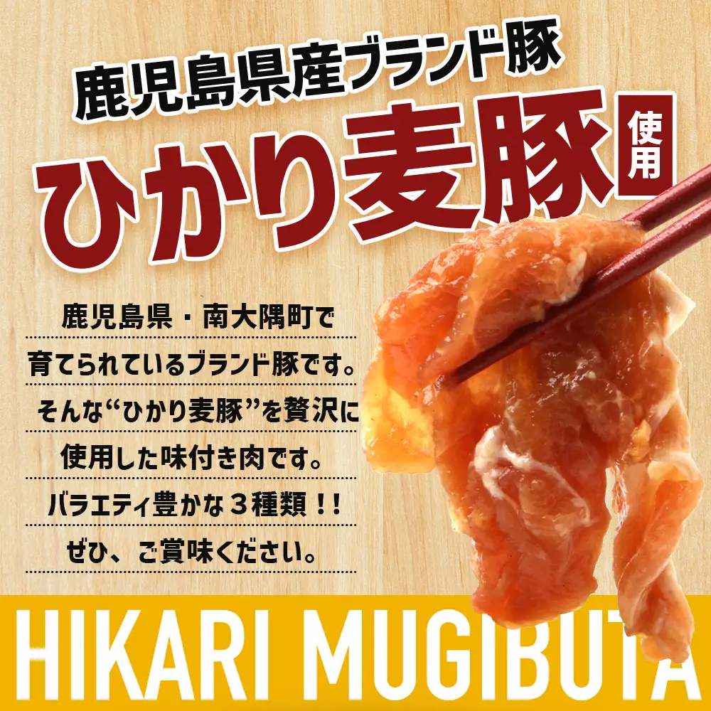 鹿児島県産 ひかり麦豚 味比べセット ≪味付け肉≫ 計1.6kg （180g×9パック）みそ 塩だれ ニンニク醤油  トレーなし 冷凍 HM-4 | 肉 お肉 にく 豚肉 味噌味 塩ダレ 解凍して焼くだけ 真空冷凍 新鮮 小分け おかず 産地直送 鹿児島県 南大隅町 ひかり麦豚直売所