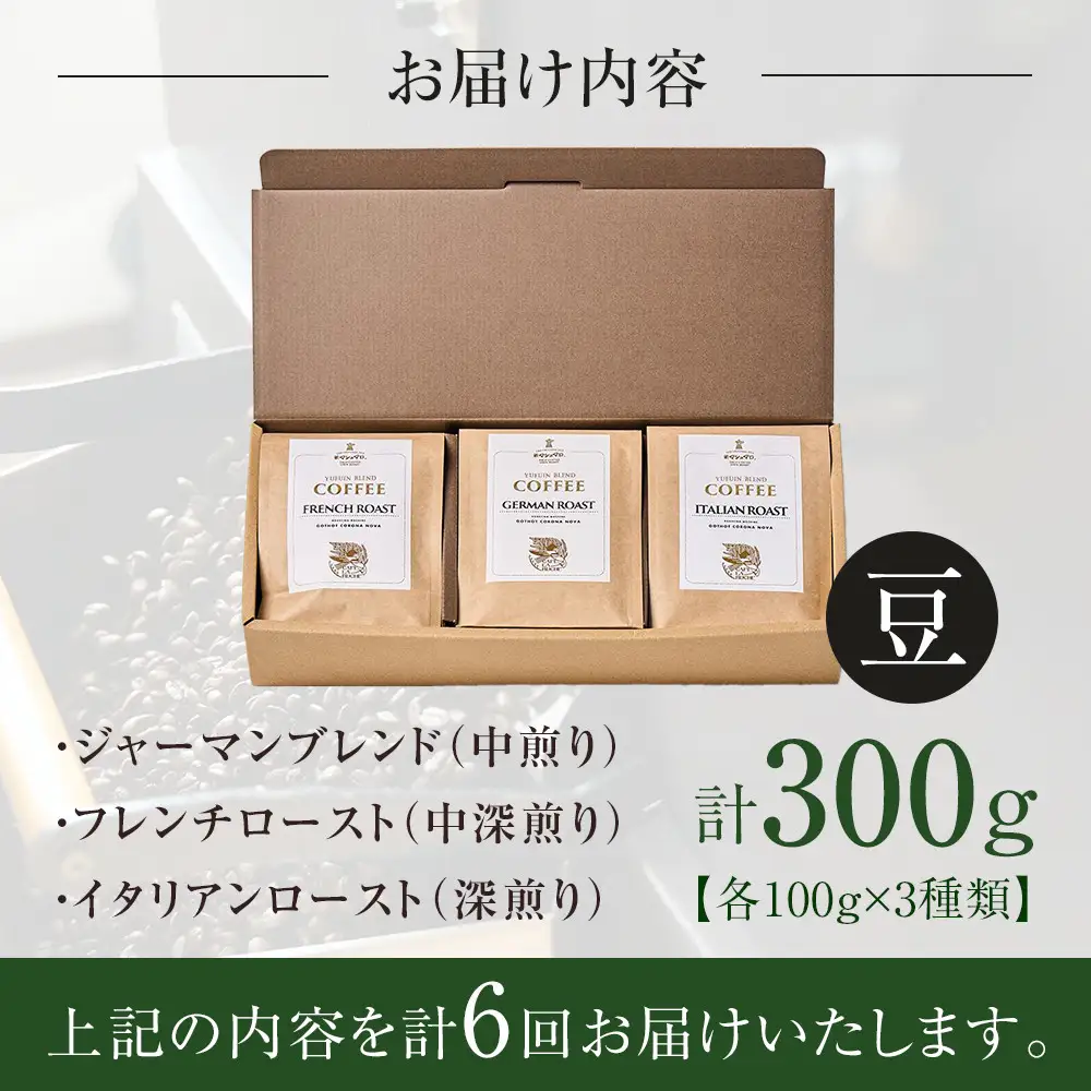 【全6回定期便】由布院　湖畔のベーカリーカフェのこだわり焙煎珈琲豆セット(3種)～カフェラリューシュ～